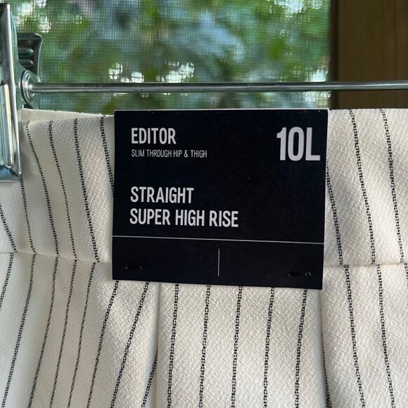 Express Women's White/Black Striped Straight Super High Rise Pants Size 10L. NEW - Picture 7 of 11